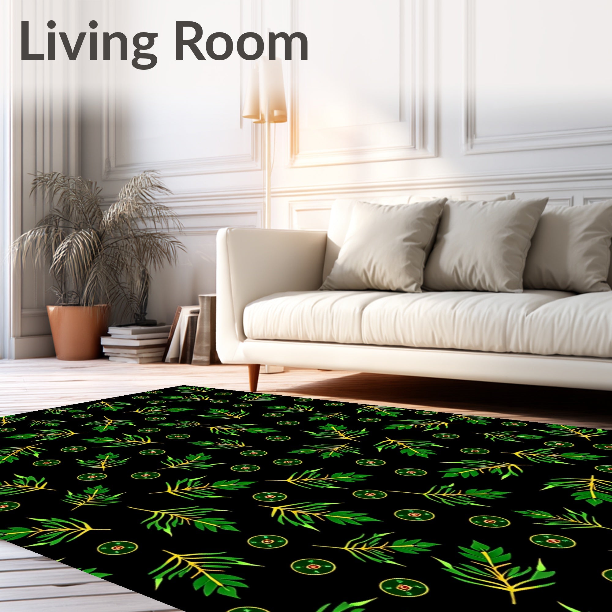 Tropical Green Leaf Medallion Rug