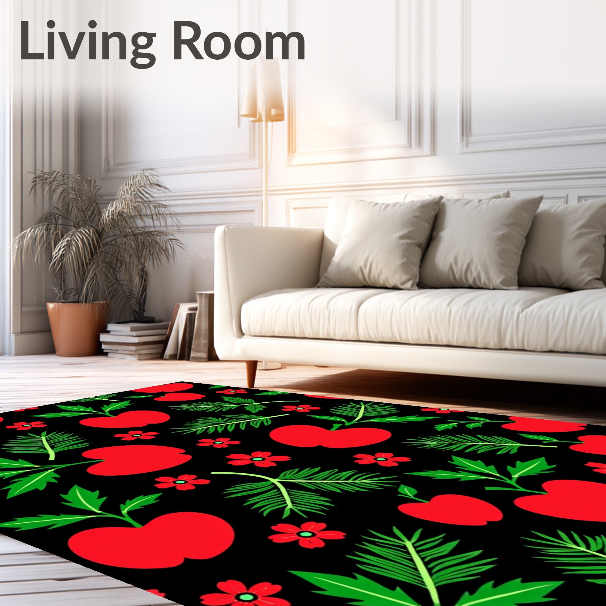 Red Apples Green Leaves Floral Accents Rug
