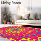 Vibrant Pink Yellow Mandala Bloom Rug