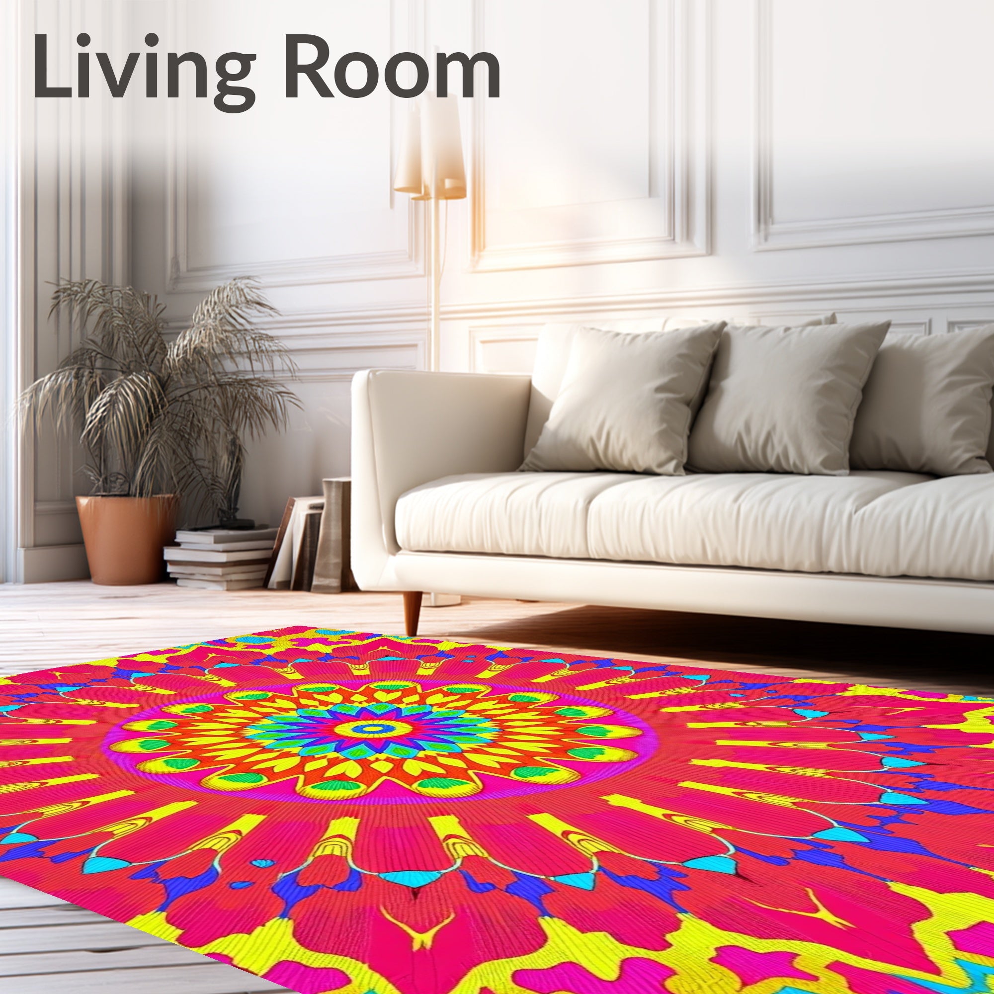 Vibrant Pink Yellow Mandala Bloom Rug