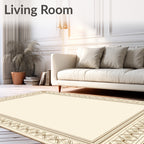 Ornate Cream Brown Geometric Border Rug