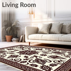 Deep Burgundy Floral Medallion Cream Rug