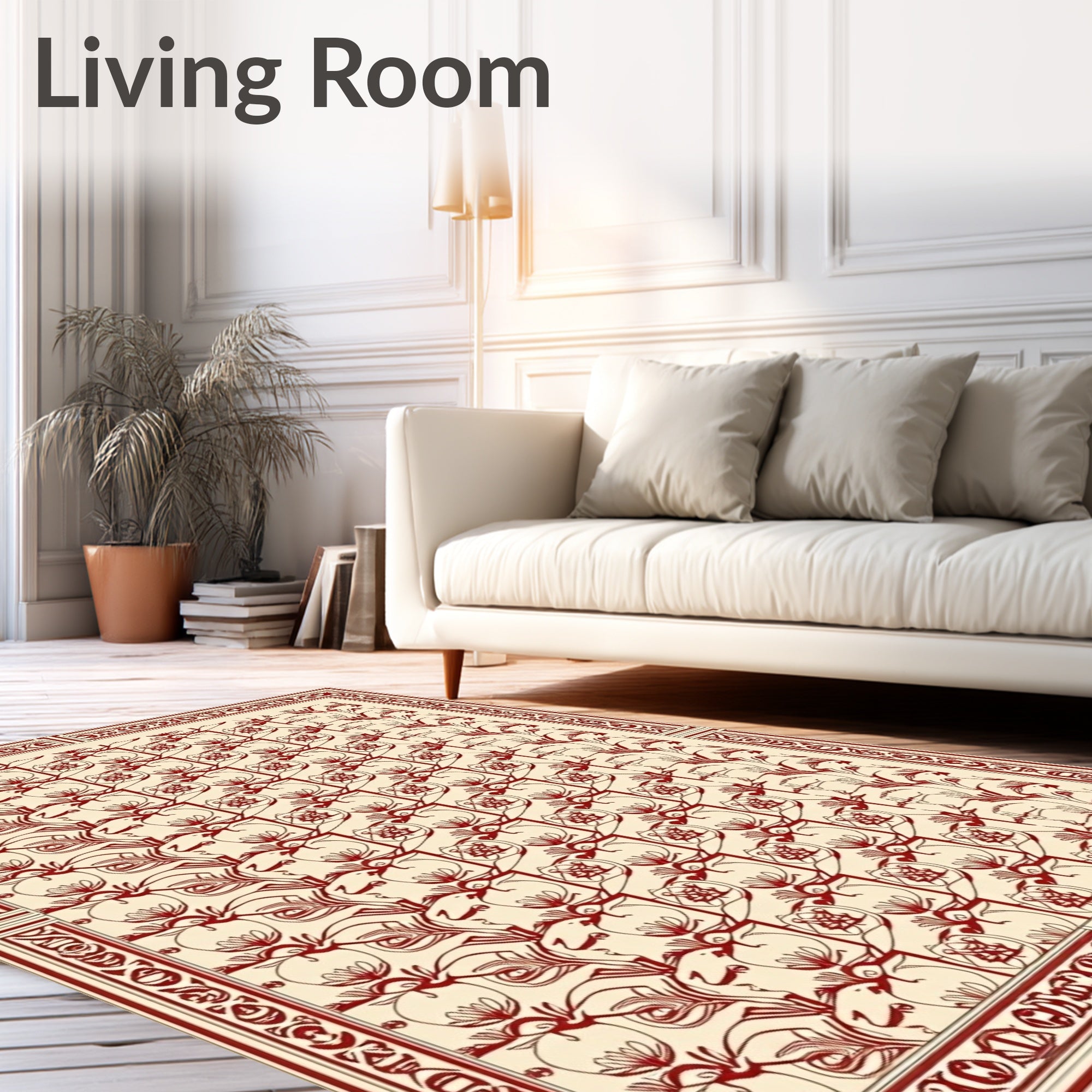 Crimson Floral Motif Geometric Harmony Rug