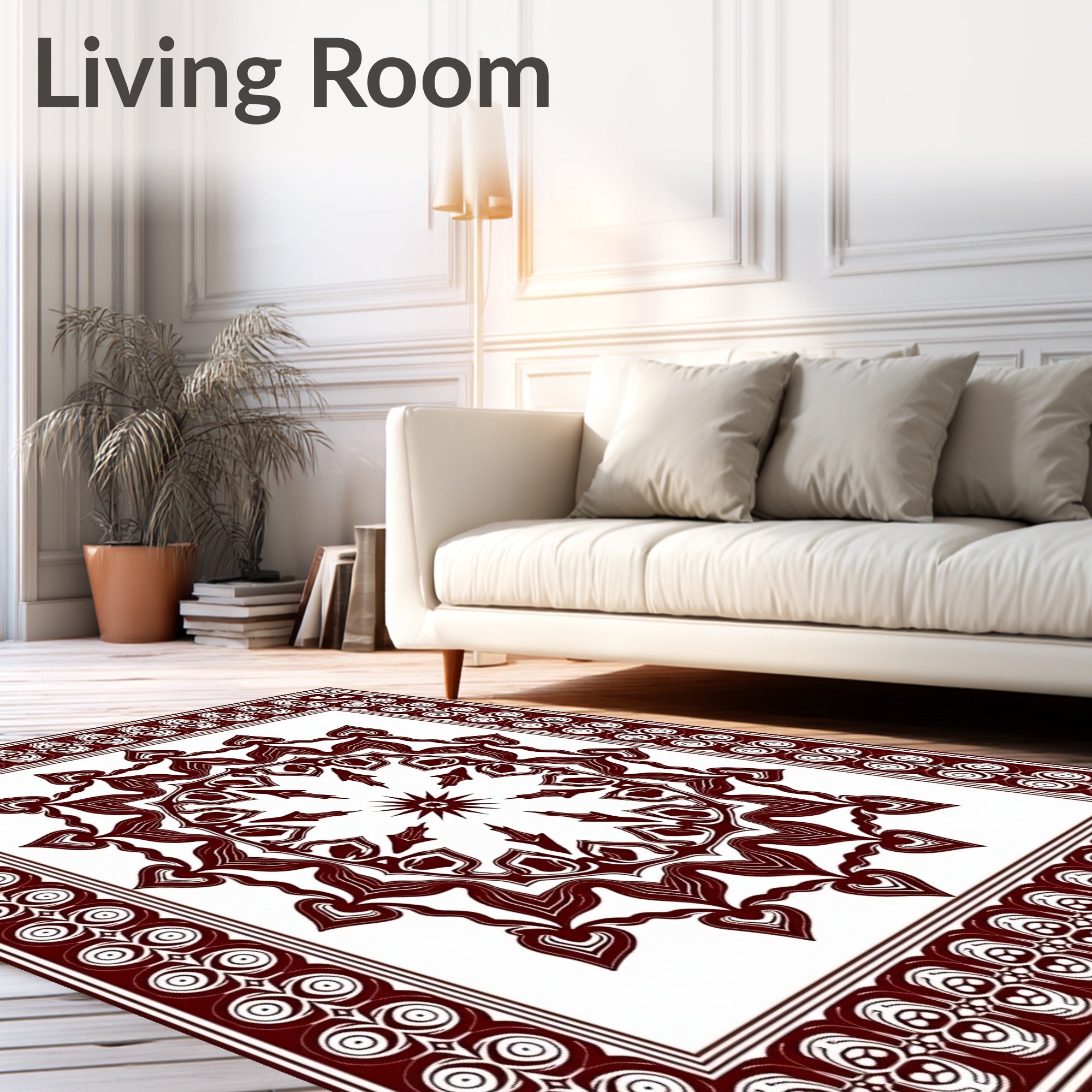 Maroon Floral Medallion Border Rug