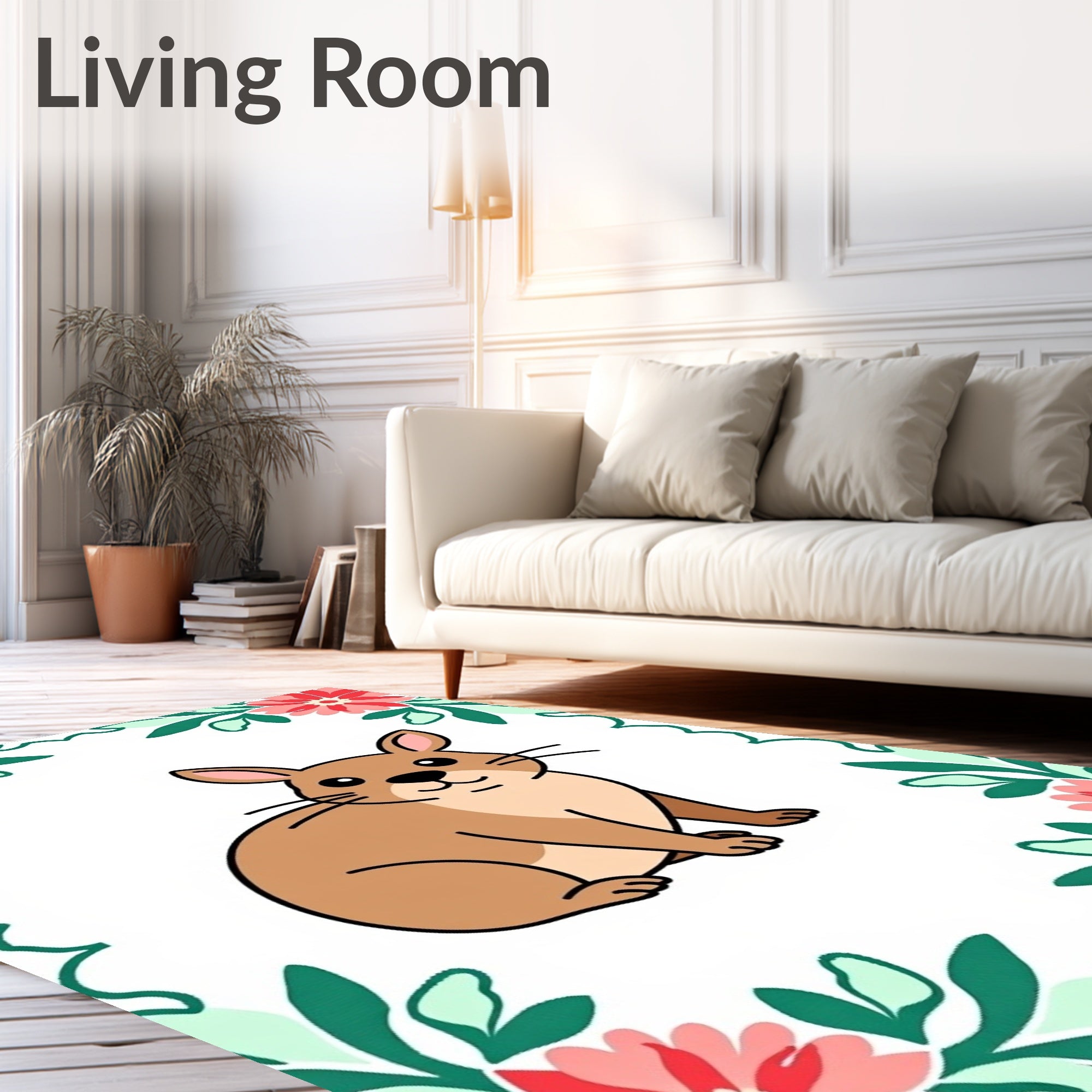 Cute Brown Rabbit Floral Wreath Rug