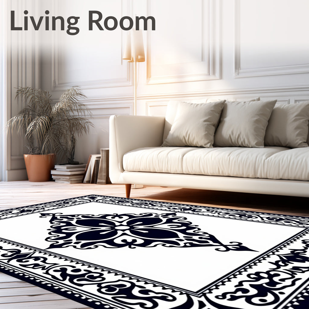 Ornate Black White Diamond Bloom Rug