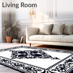 Ornate Black White Diamond Bloom Rug