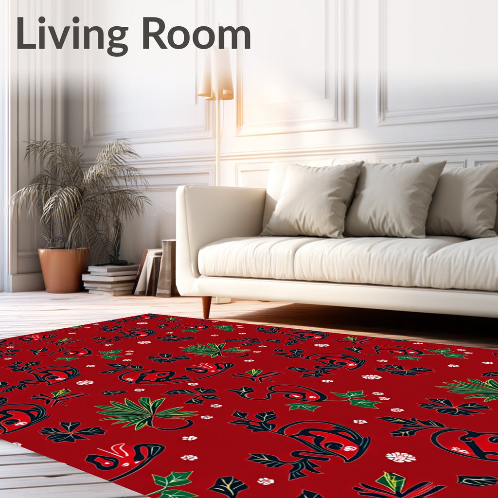 Crimson Red Floral Paisley Garden Rug