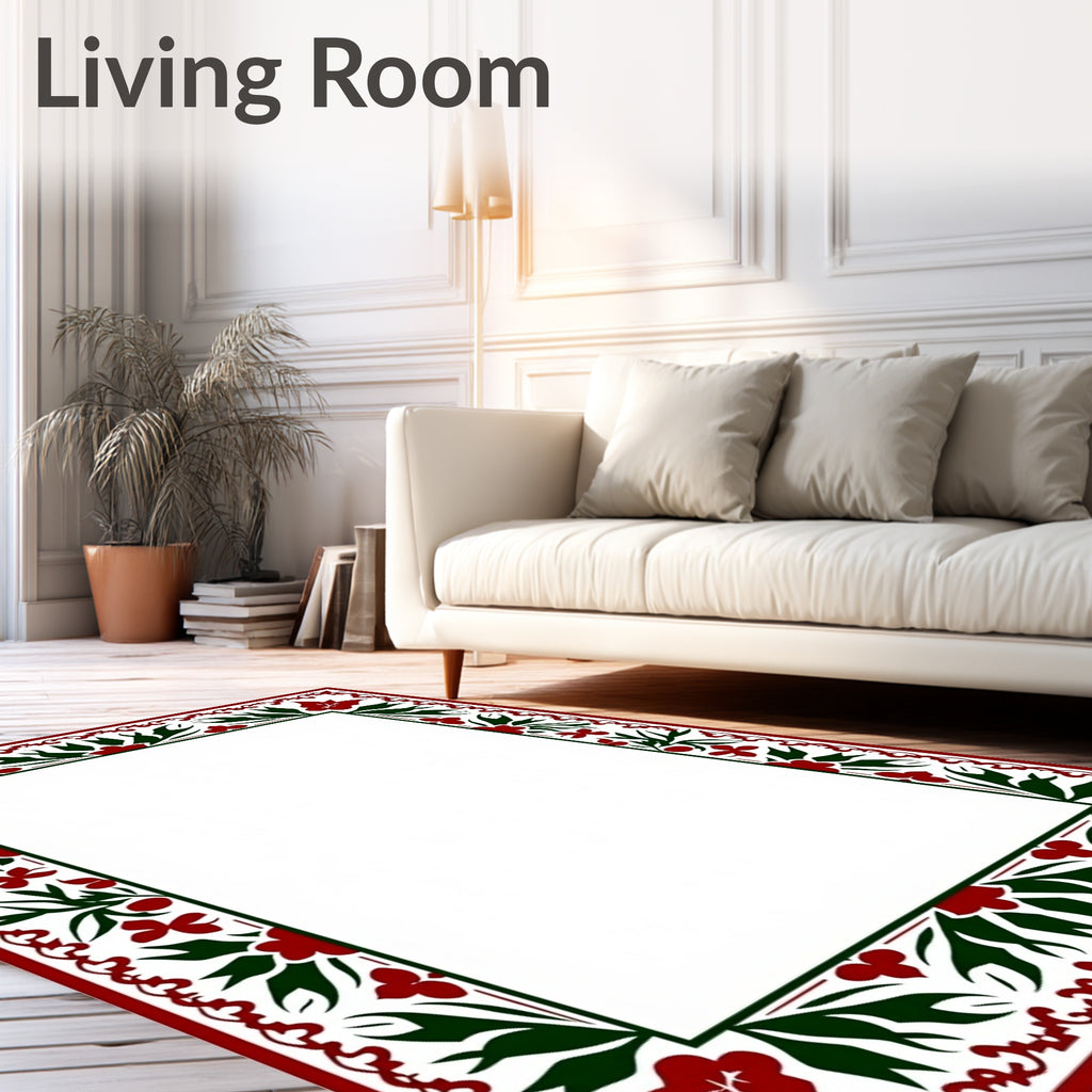 Crimson Green Floral Border Accent Rug