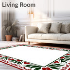 Crimson Green Floral Border Accent Rug