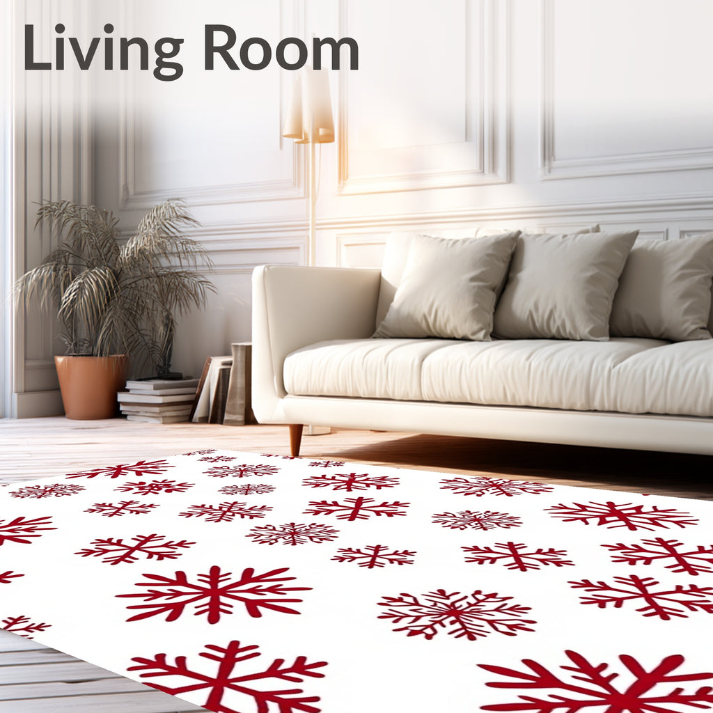 Deep Red Snowflakes Scattered Design Rug