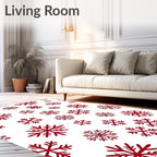 Deep Red Snowflakes Scattered Design Rug