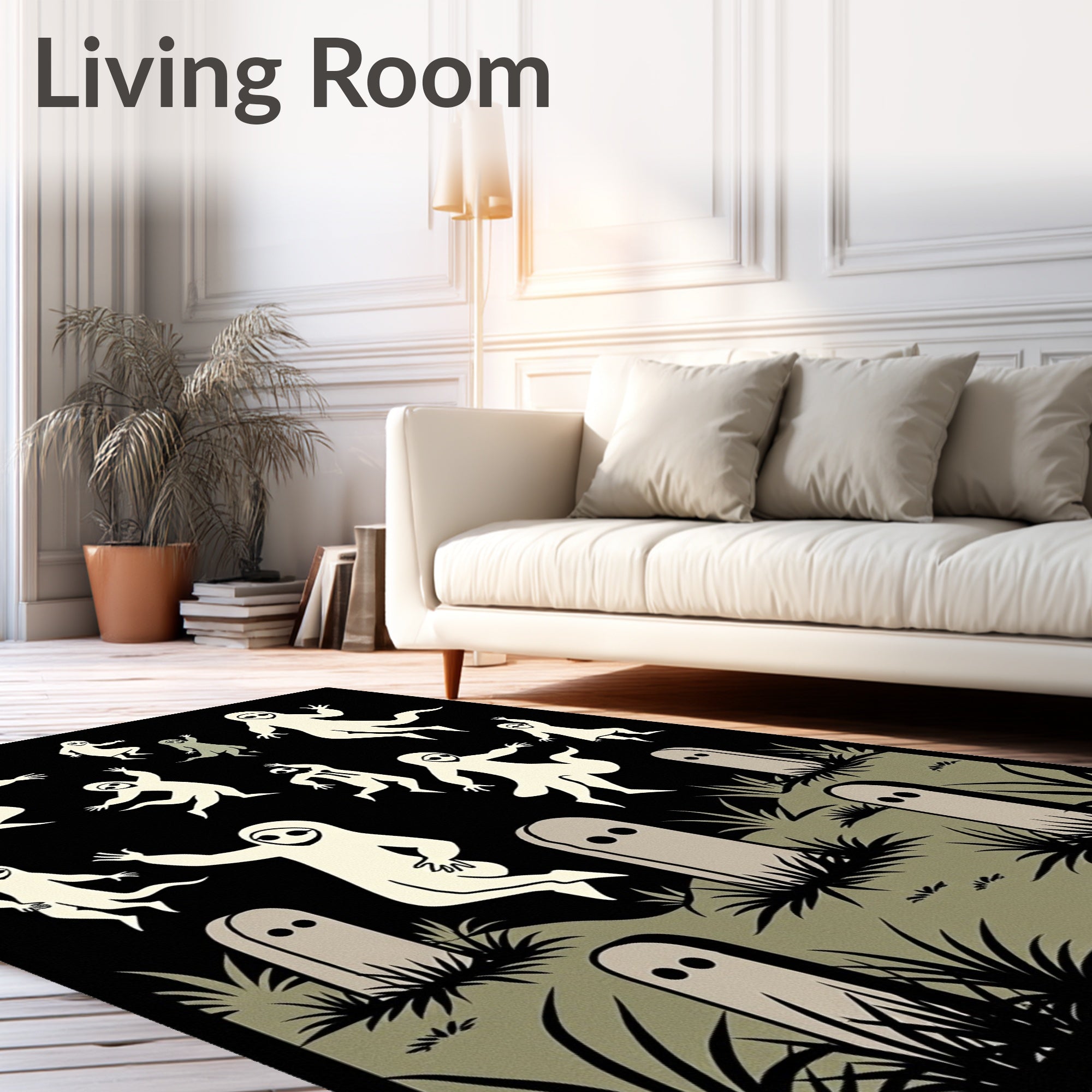 Spooky Ghost Tombstone Graveyard Scene Rug