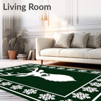 Emerald Green White Snowflakes Deer Rug