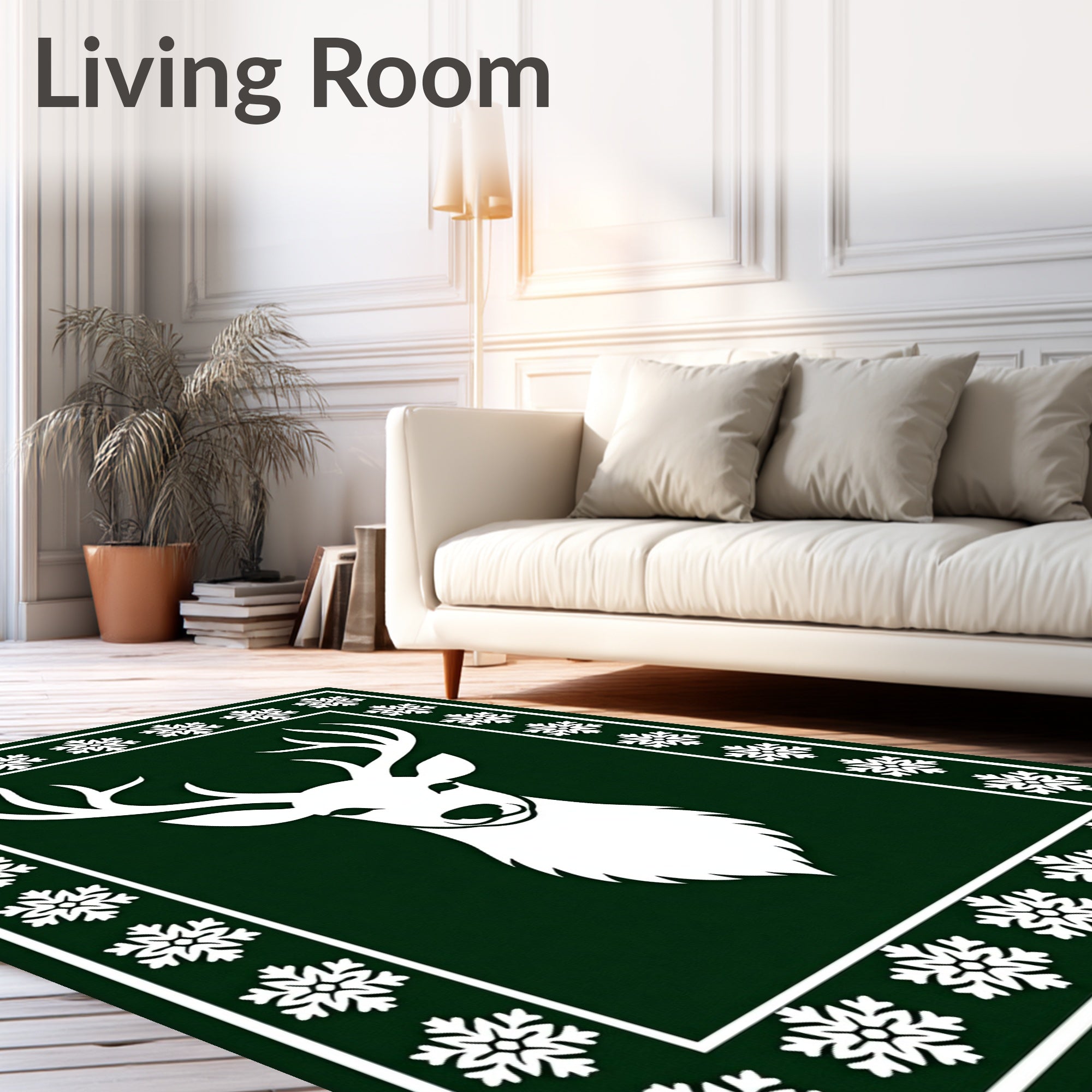 Emerald Green White Snowflakes Deer Rug