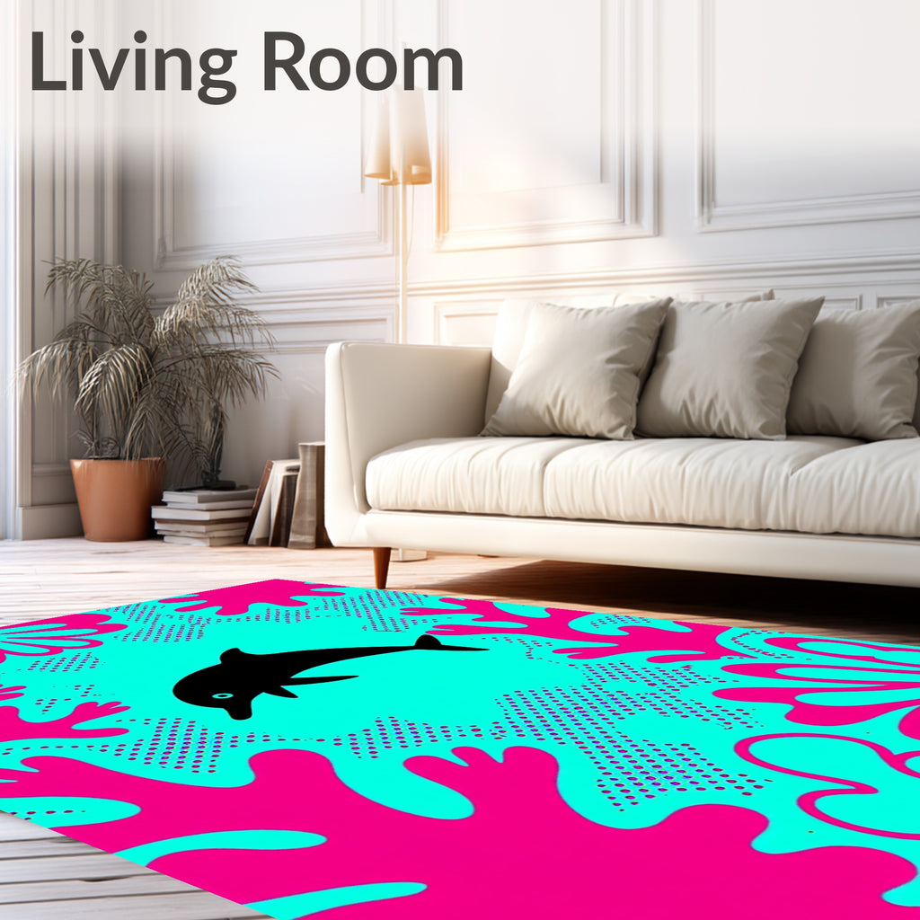 Black Dolphin Coral Reef Abstraction Rug
