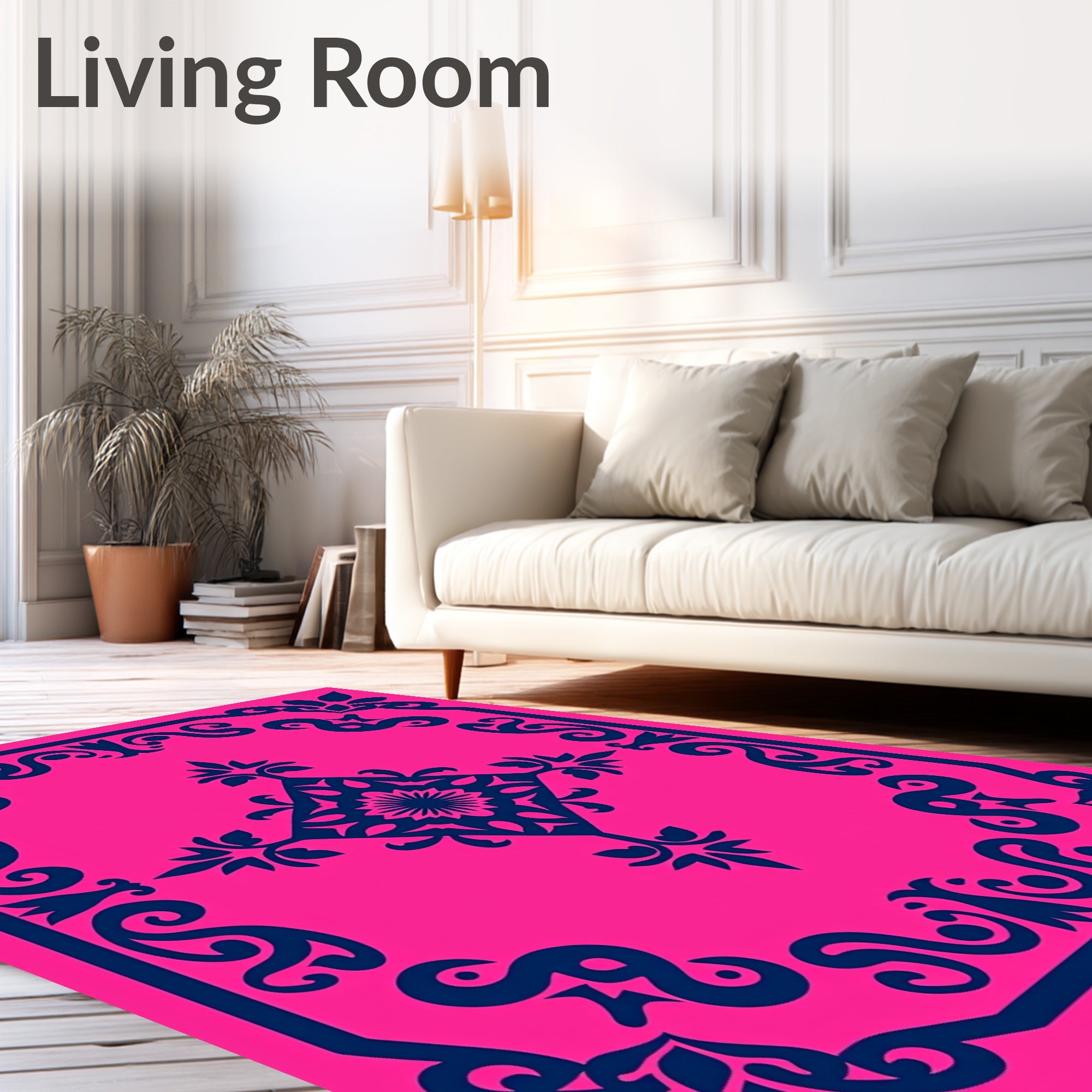 Vibrant Pink Navy Floral Medallion Rug