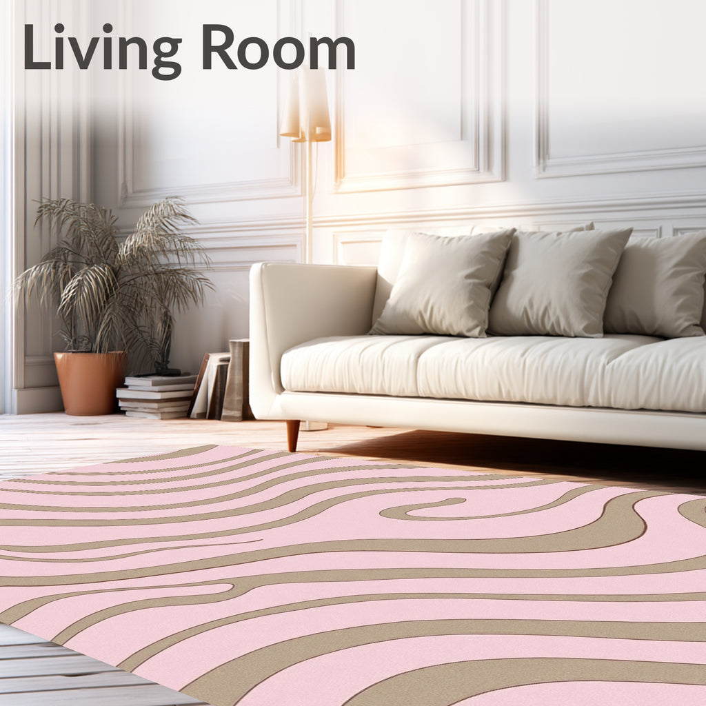 Soft Pink Beige Wavy Stripe Rug
