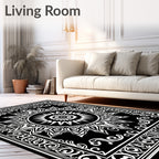 Black White Radial Sunburst Mandalas Rug