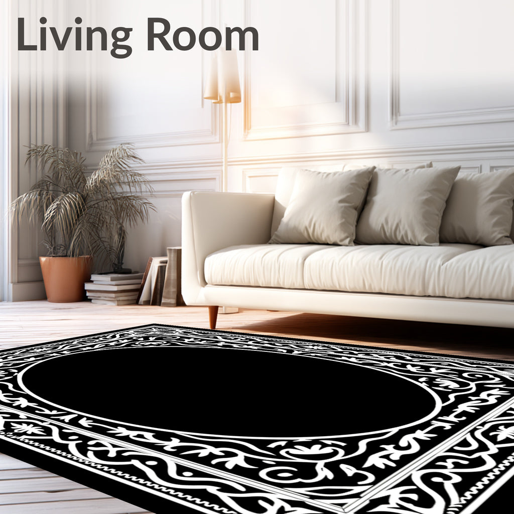 Classic White Floral Oval Frame Rug