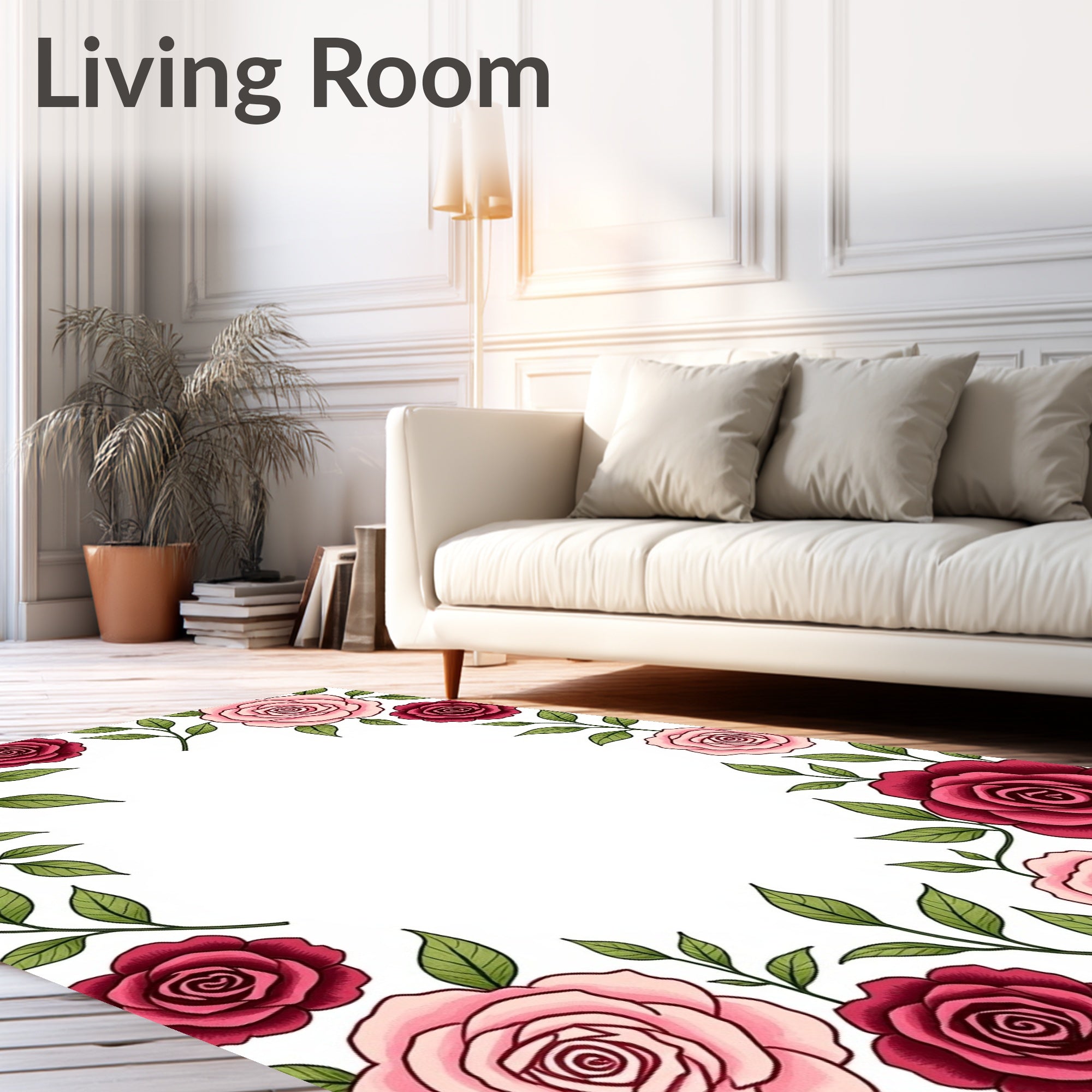 Crimson Pink Roses Botanical Border Rug