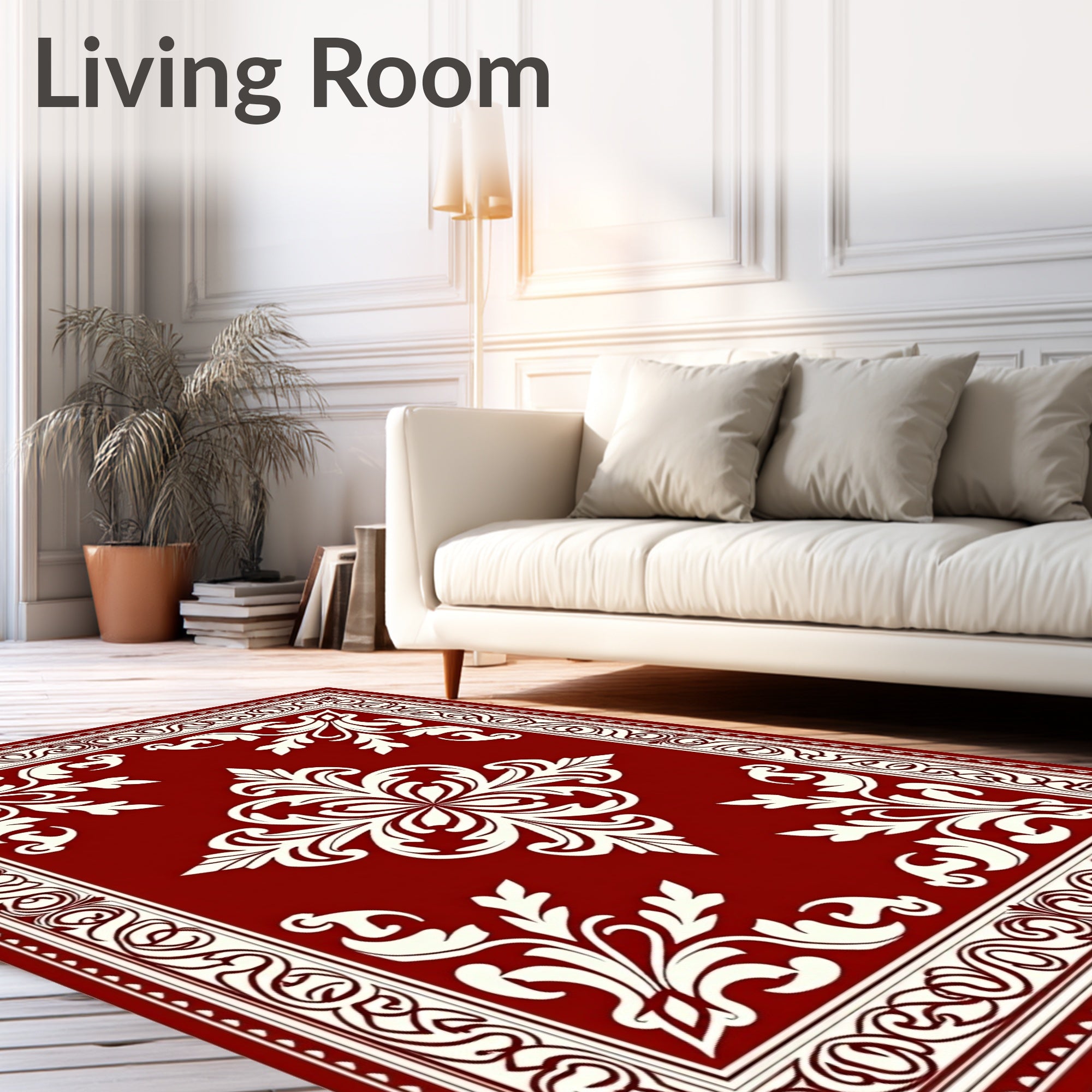 Rich Scarlet Botanical Scrollwork Rug