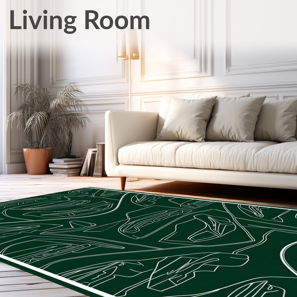 Dark Green Automotive Line Art Rug