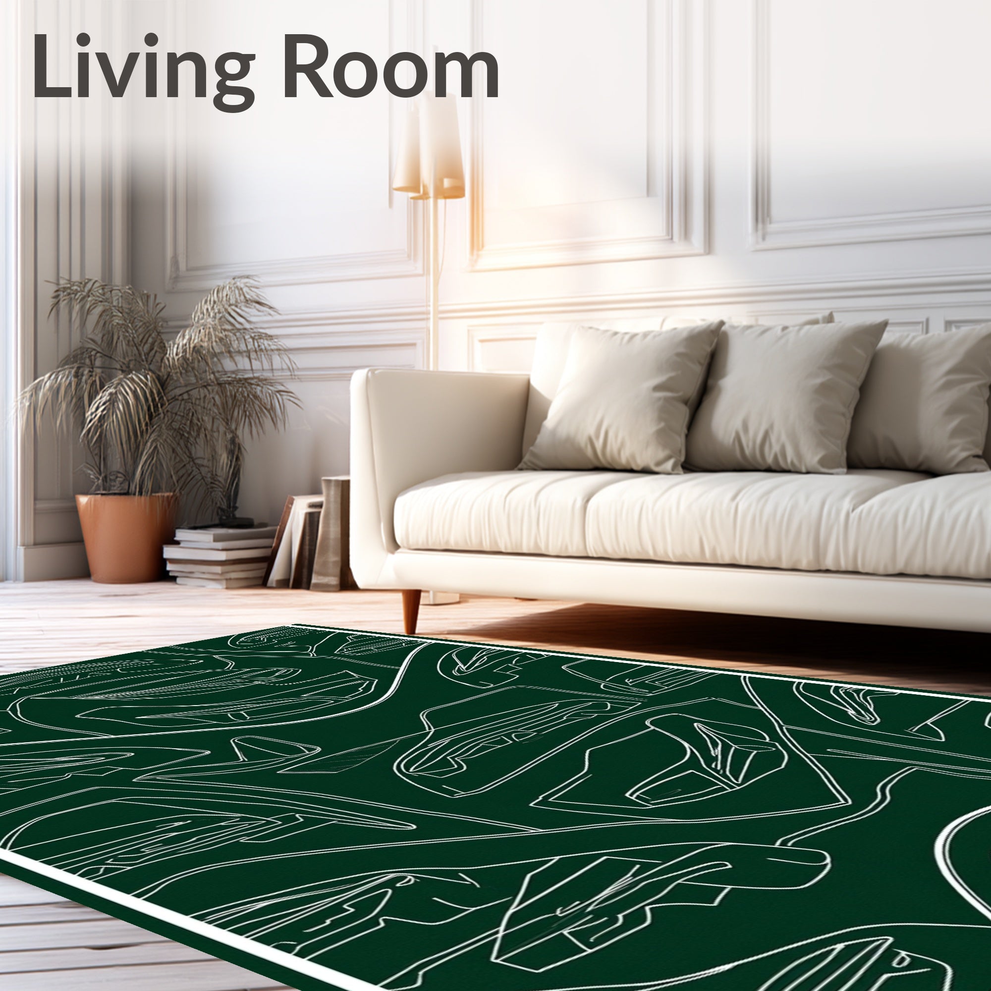 Dark Green Automotive Line Art Rug