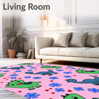 Cute Green Blue Dinosaur Floral Rug