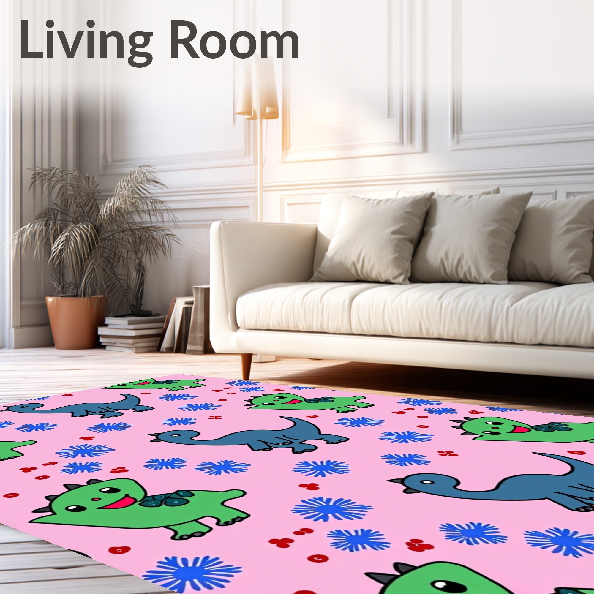 Cute Green Blue Dinosaur Floral Rug