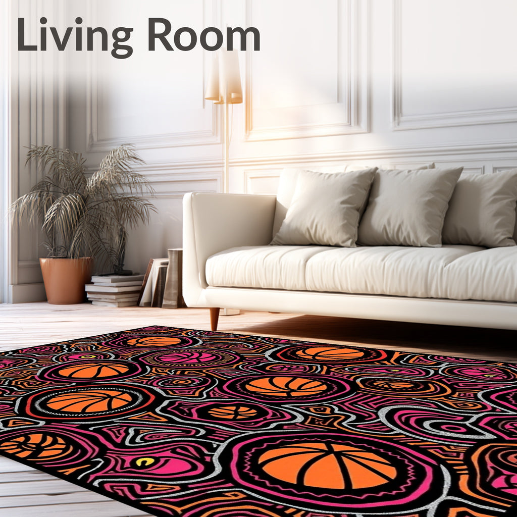 Colorful Basketball Circles Abstract Art Rug