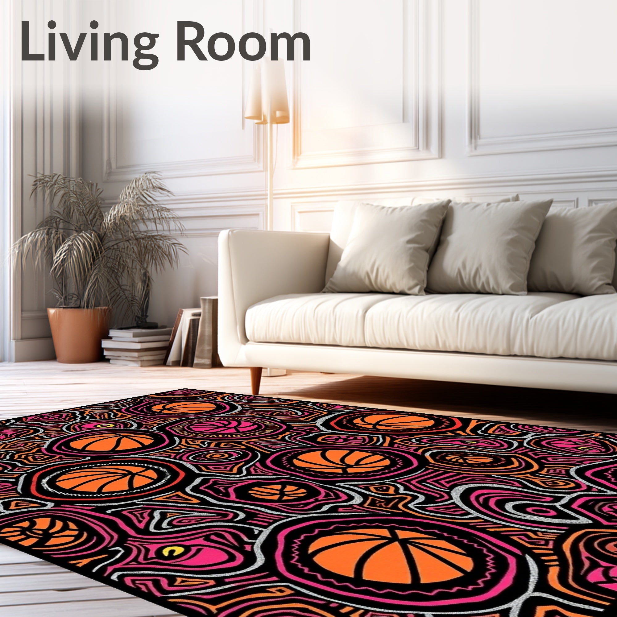 Colorful Basketball Circles Abstract Art Rug