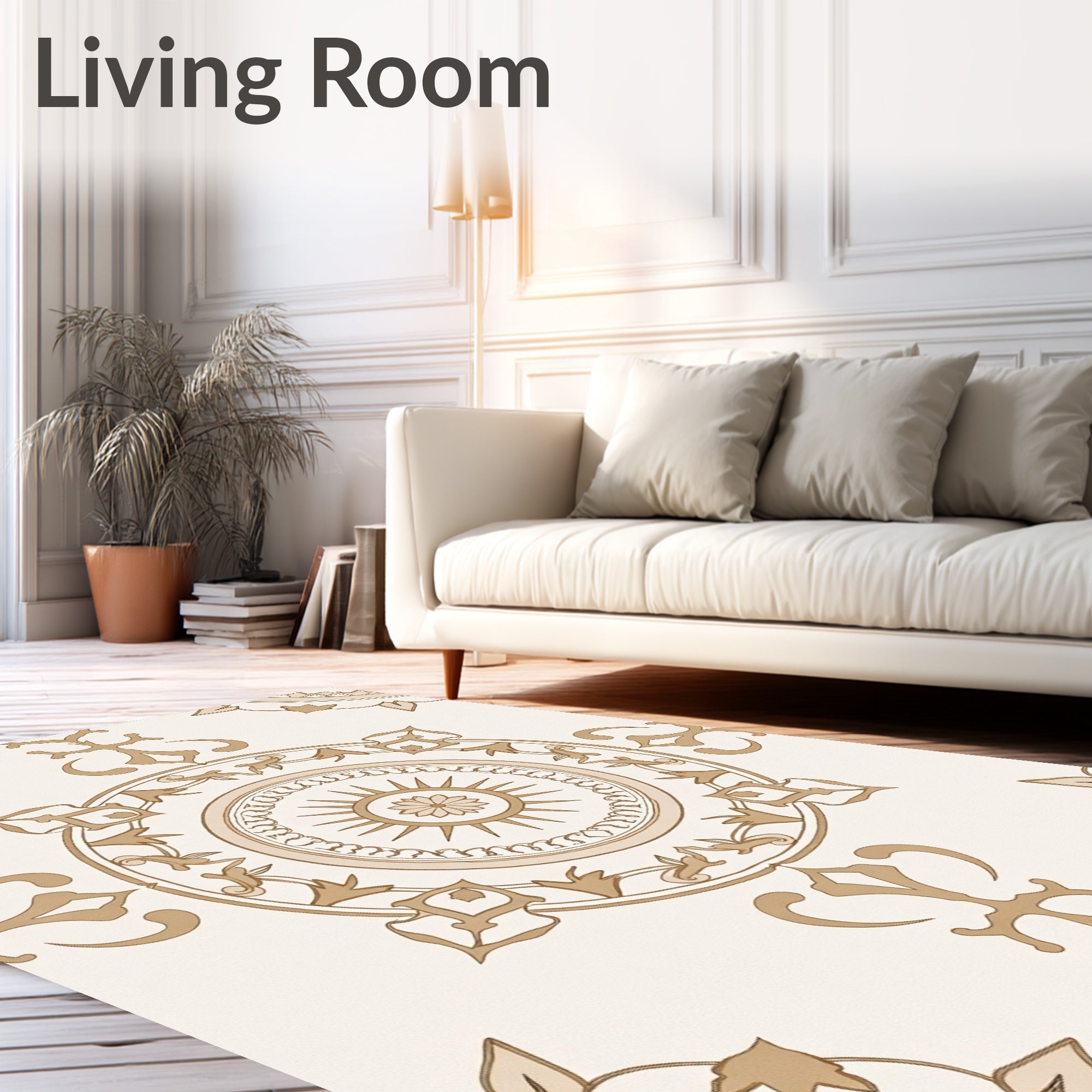 Cream Brown Medallion Filigree Rounds Rug