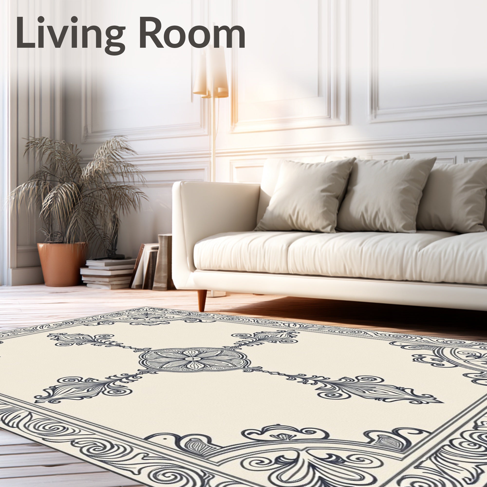Vintage Navy Floral Medallion Border Rug