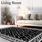 Black and White Geometric Medieval Border Rug