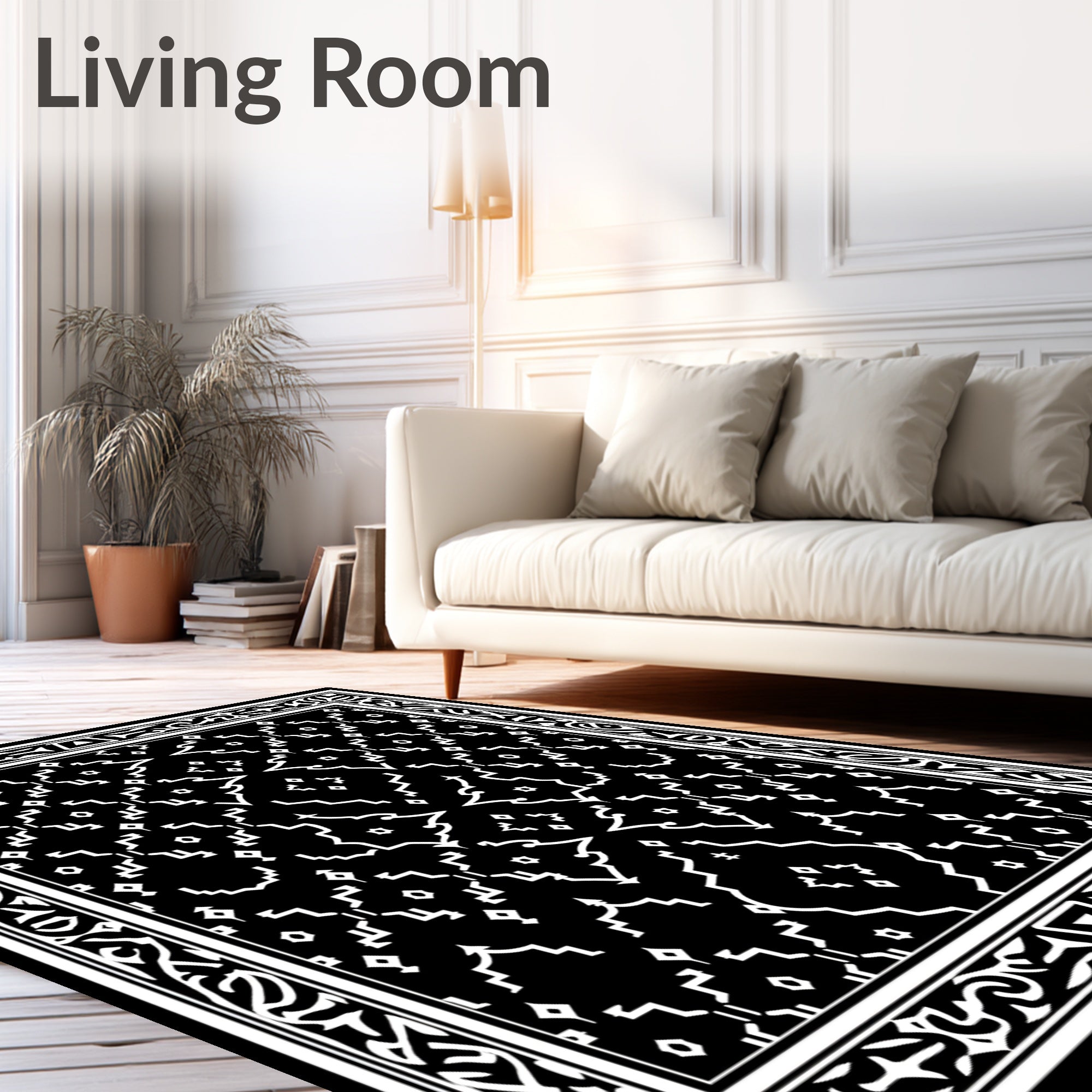 Black and White Geometric Medieval Border Rug