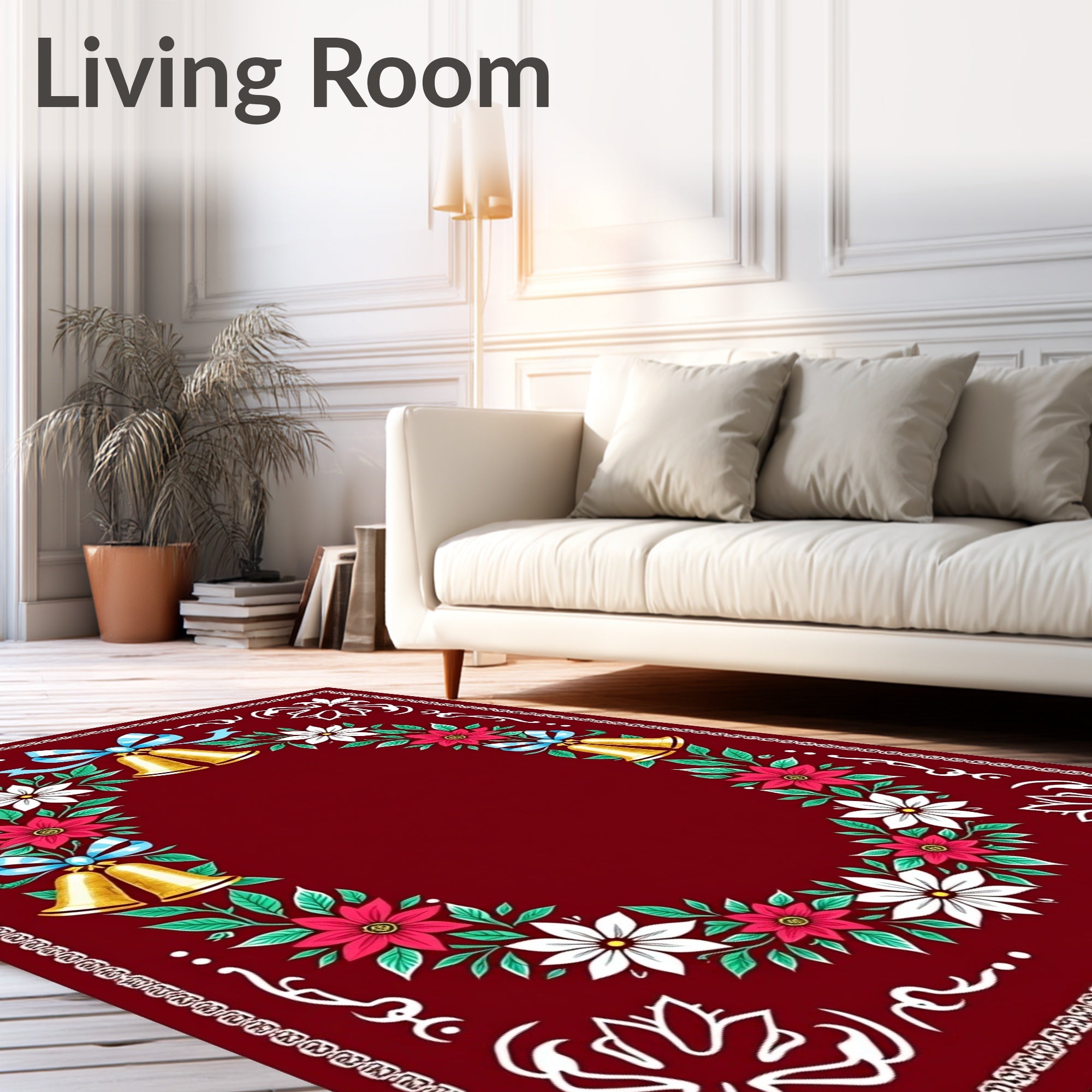 Golden Bells Festive Floral Garland Rug