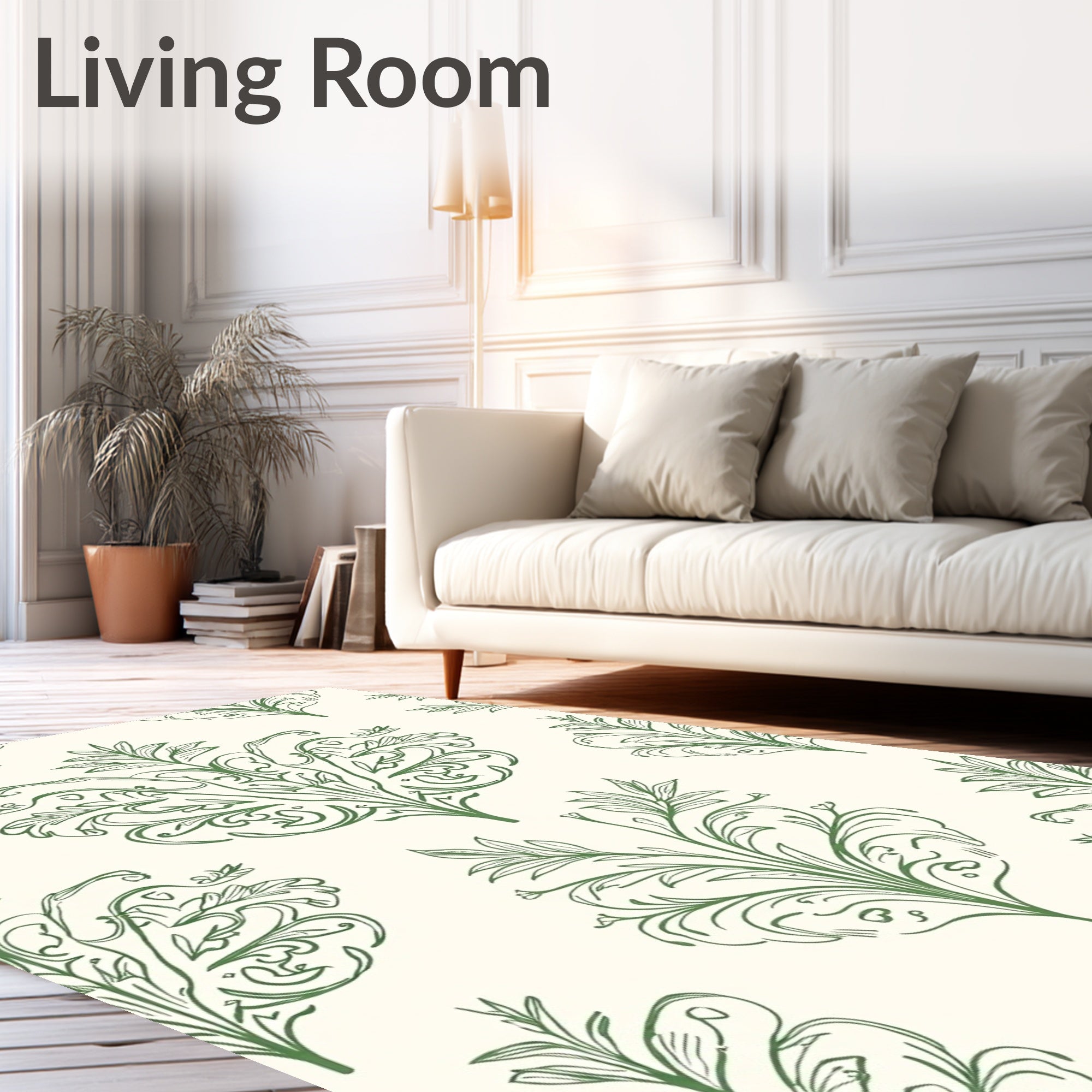 Green Floral Damask Classic Oval Rug
