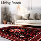 Red Black Star Floral Scroll Rug