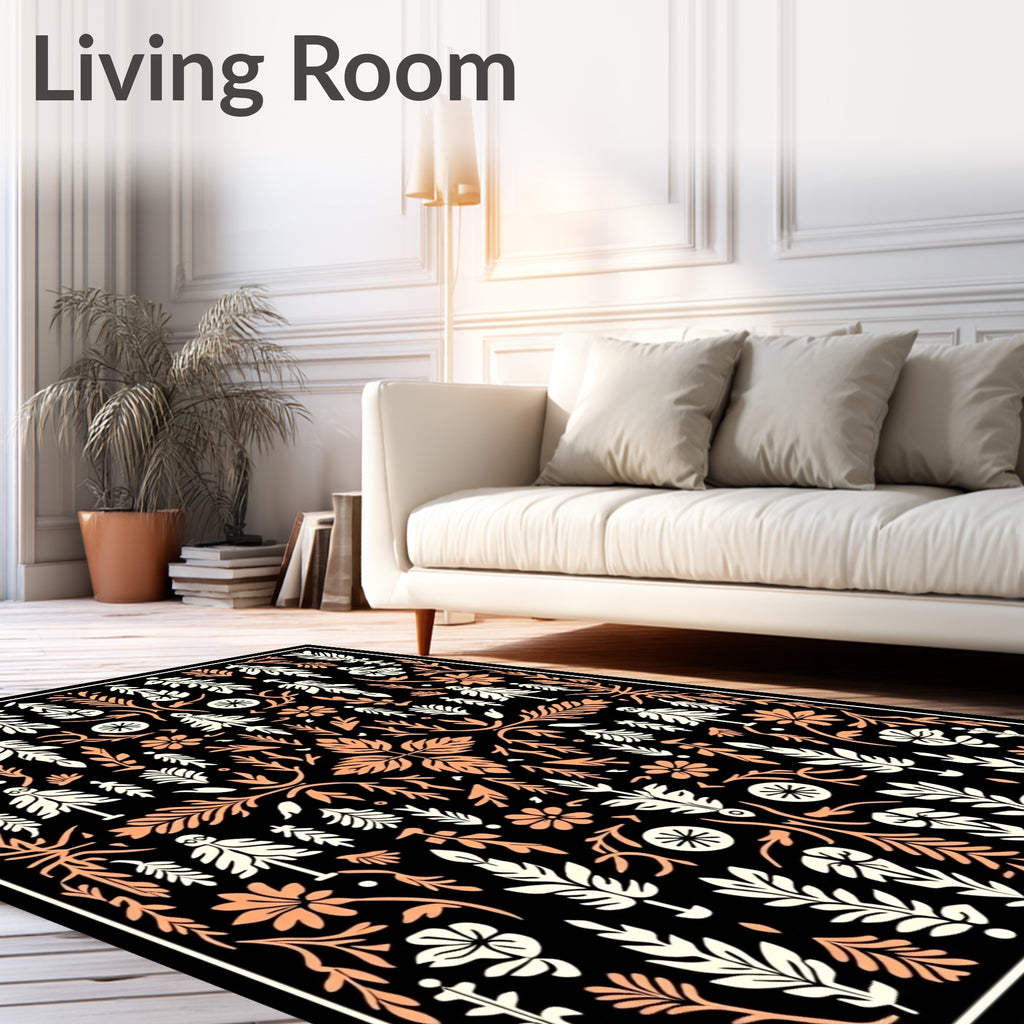 Coral And Cream Folk Floral Rug