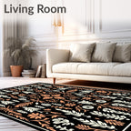 Coral And Cream Folk Floral Rug