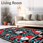 Whimsical Gnome Red Aqua Floral Border Rug