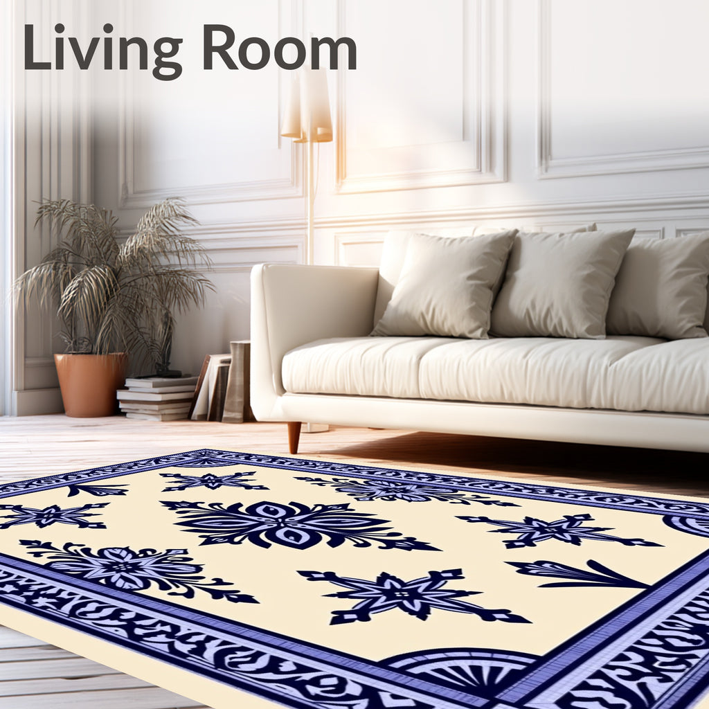 Navy Cream Symmetrical Geometric Medallion Rug