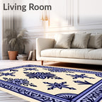 Navy Cream Symmetrical Geometric Medallion Rug