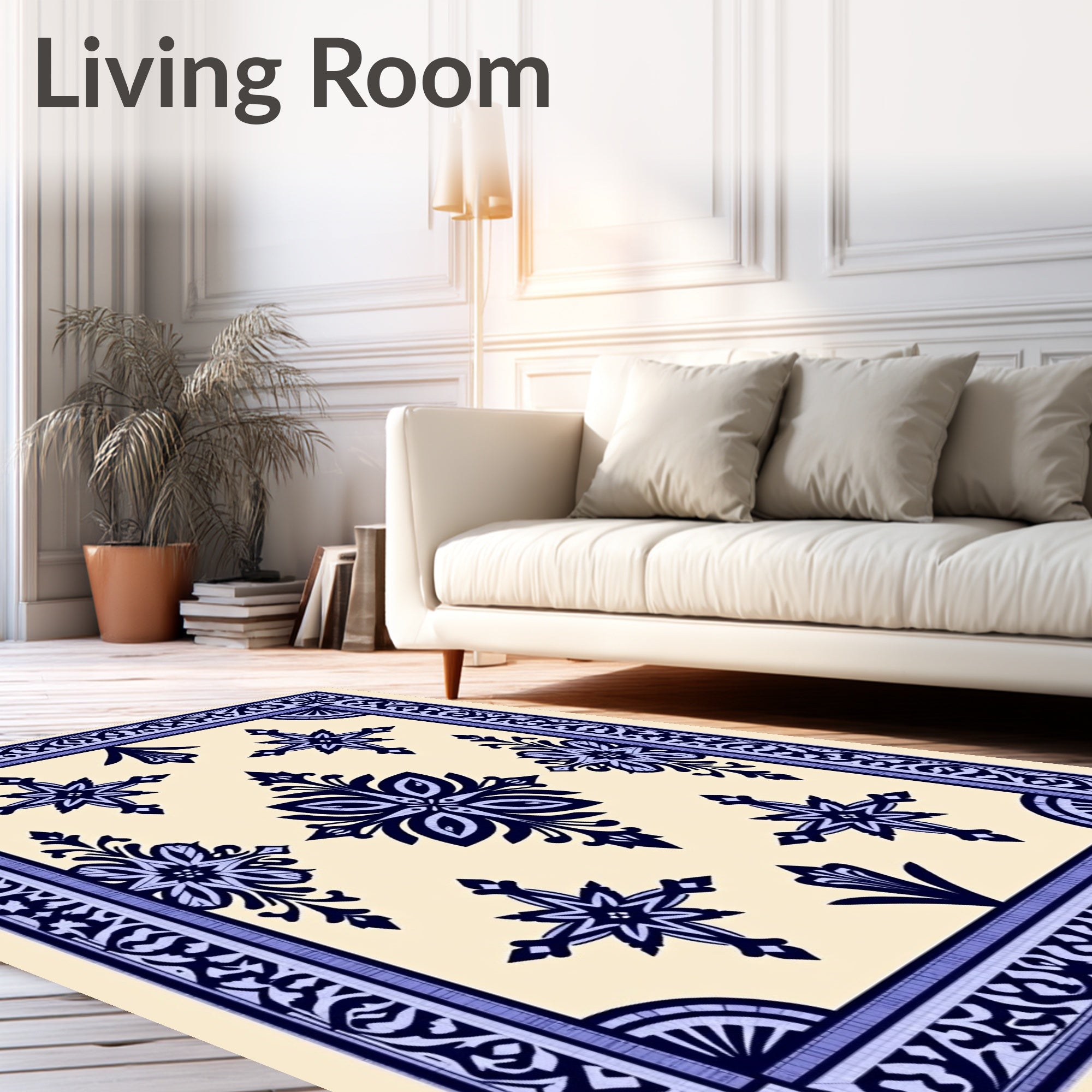 Navy Cream Symmetrical Geometric Medallion Rug