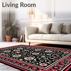 Crimson White Floral Vine Border Rug