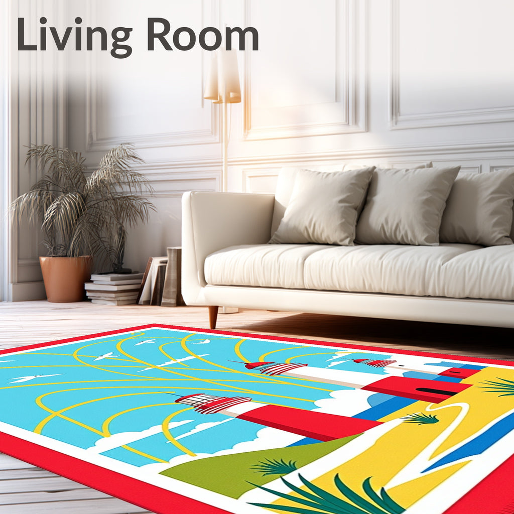Coastal Lighthouses Flock Sky Arcs Rug