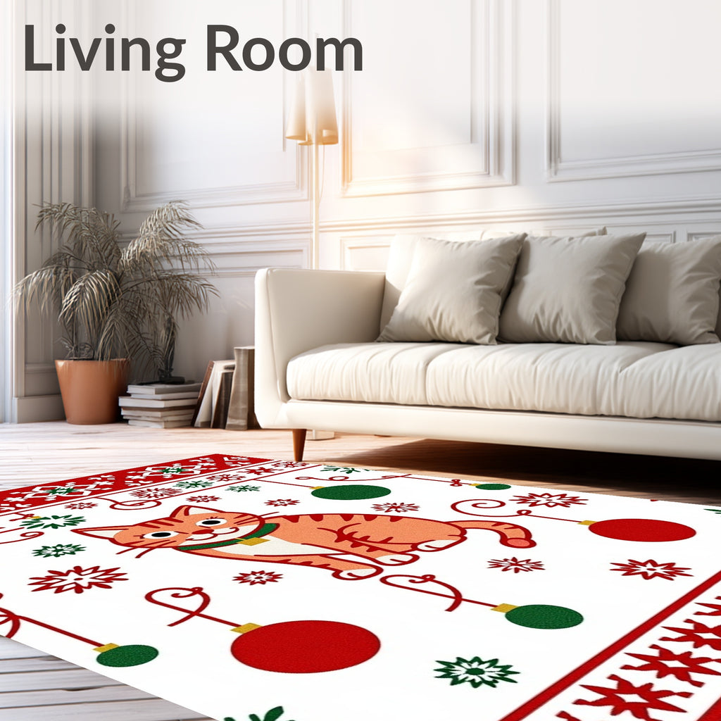 Orange Cat Christmas Ornament Snowflake Rug