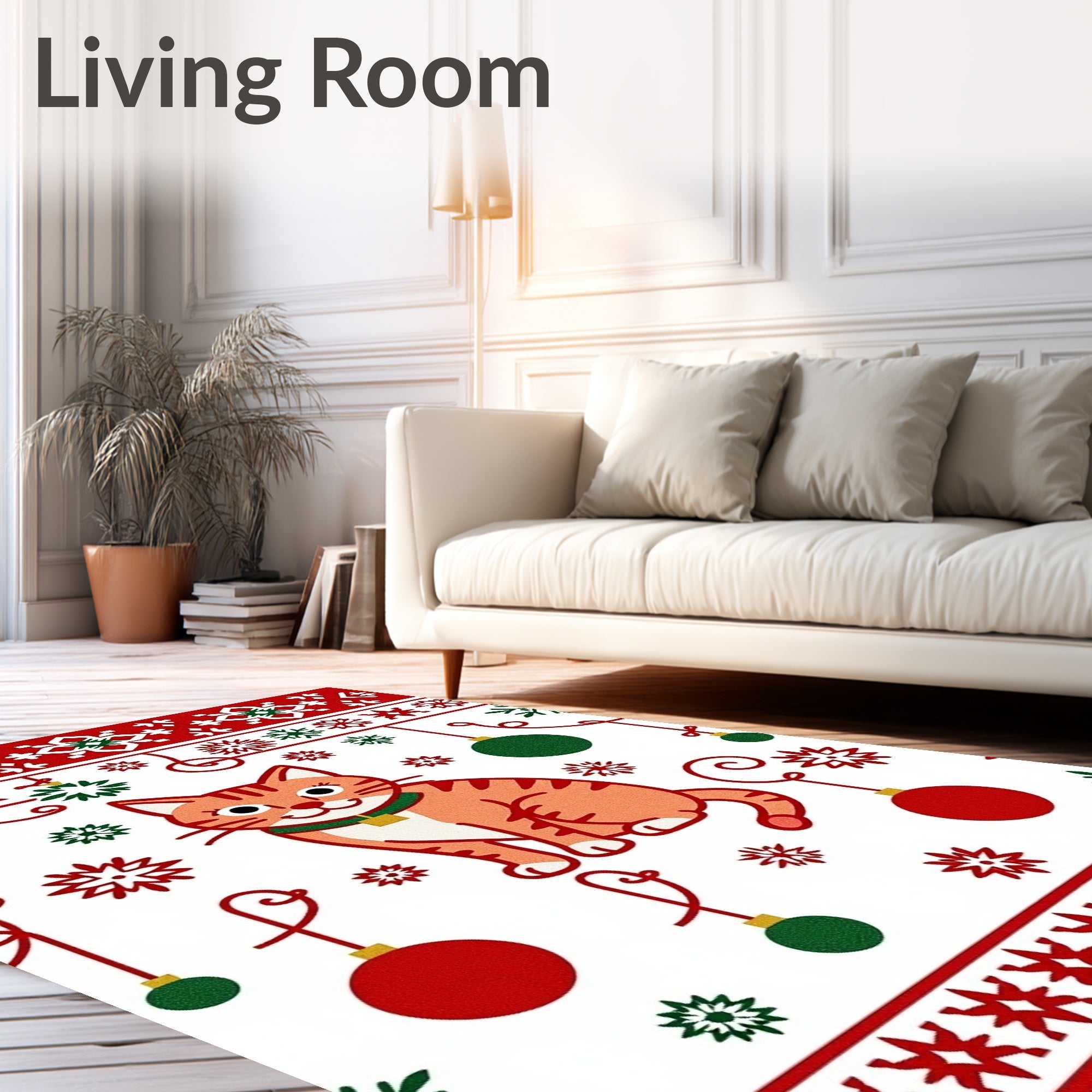 Orange Cat Christmas Ornament Snowflake Rug