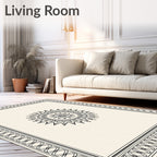 Black Sunburst Mandala Cream Border Rug